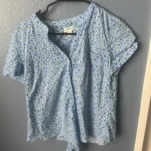 Women’s Blouse, Small, Blue with green and white flowers